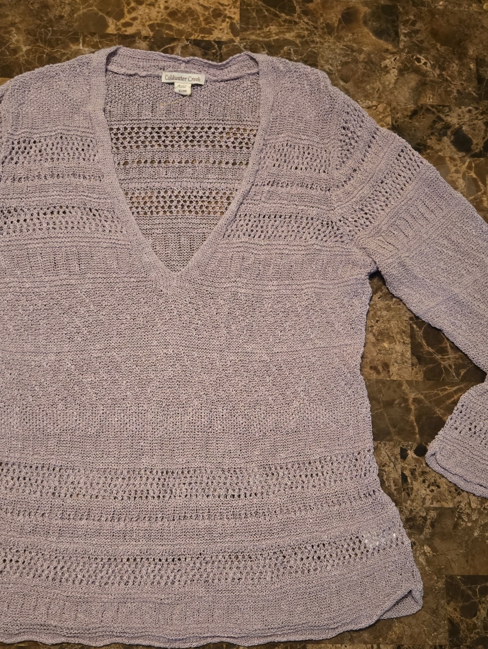 Cold Water Creek Crochet Sweater. Women's Size XL Deep V Neck Scalloped Hem/slvs